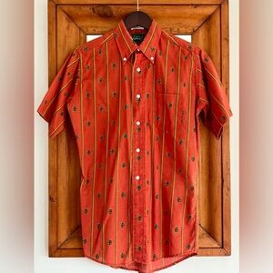 1960s Vintage Printed Cotton Striped Button Down Shirt